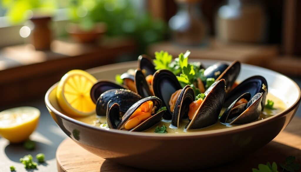 Délicieuses moules à la crème onctueuse et vin blanc : recette simple et express