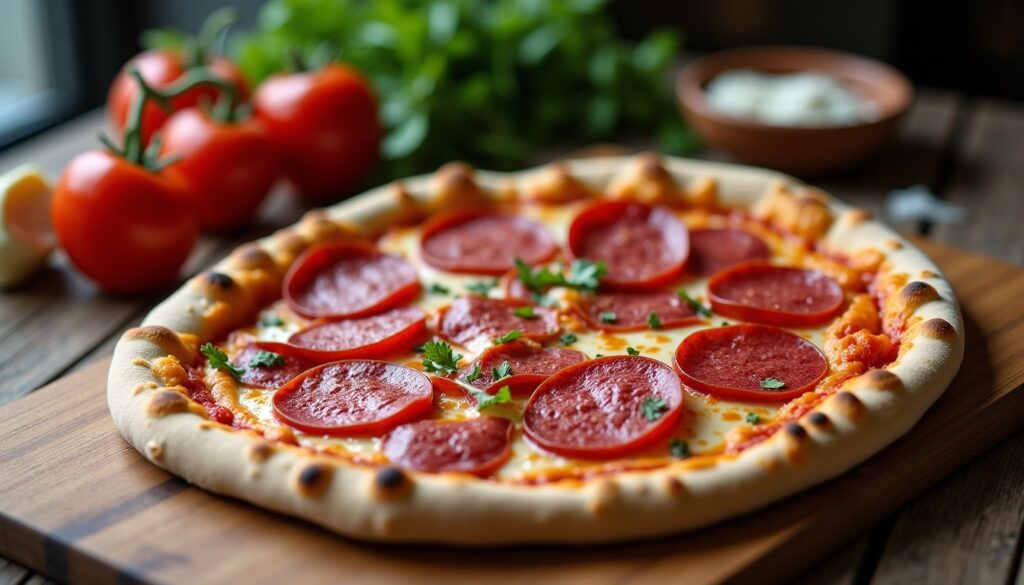 Pizza à la salami : une recette simple et délicieuse à réaliser chez soi
